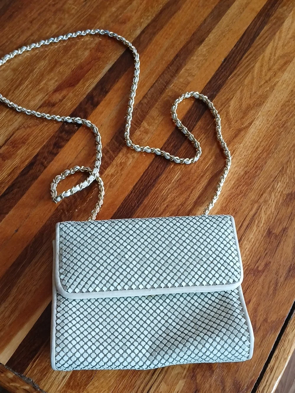 Vintage Whiting And Davis Ivory Metal Mesh Crossbody Purse